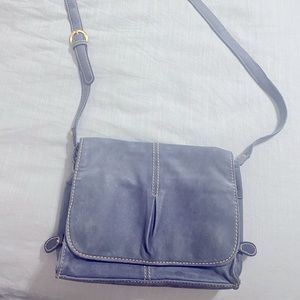 Blue suede crossbody wallet style purse